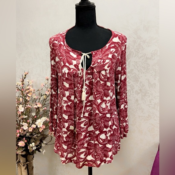 Loft Red Tasseled Peasant Blouse Size - Picture 3 of 7